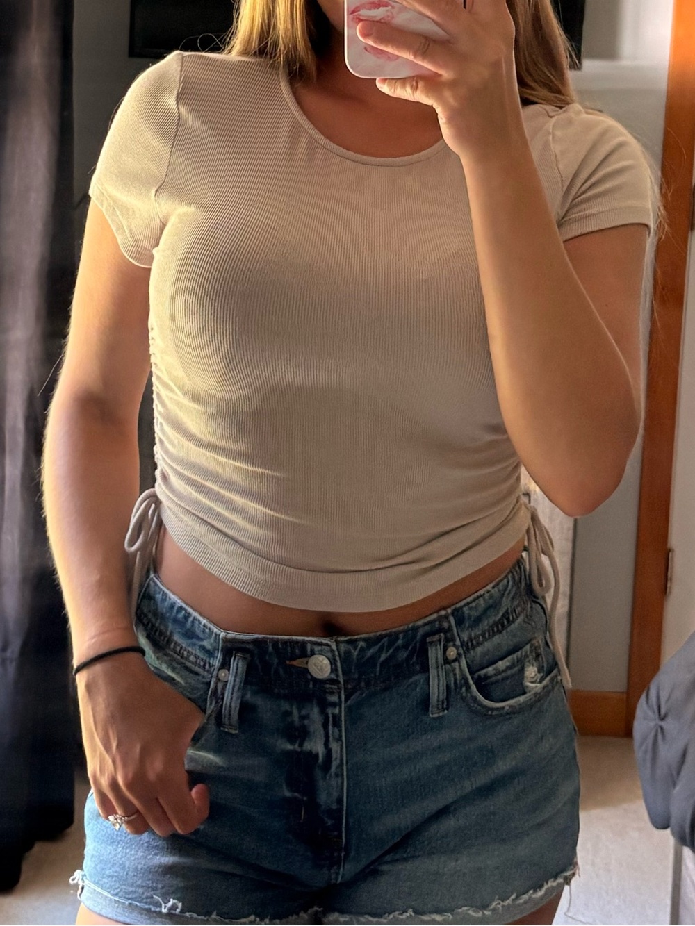 Princess Polly Beige Ruched Side Crop Top